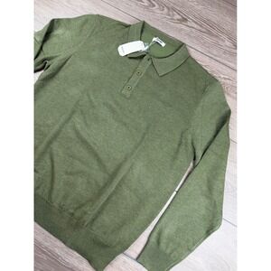 COOFANDY Mens Long Sleeve Knit Polo Sweater Casual Olive Green XL New